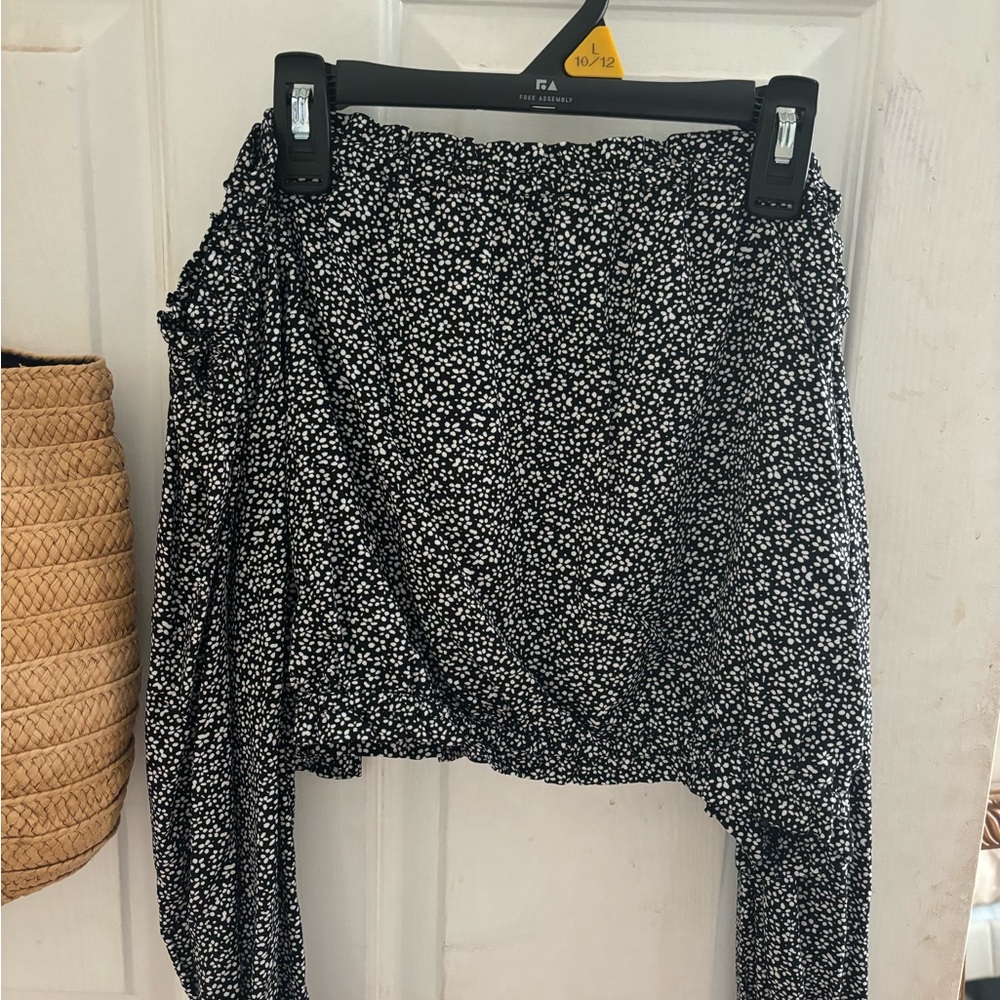H&M Strapless Black and White Floral Crop Top